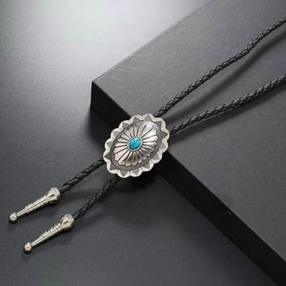 Bolo Tie Unisex Faux Turquoise Western Cowboy Concho - Picture 1 of 4